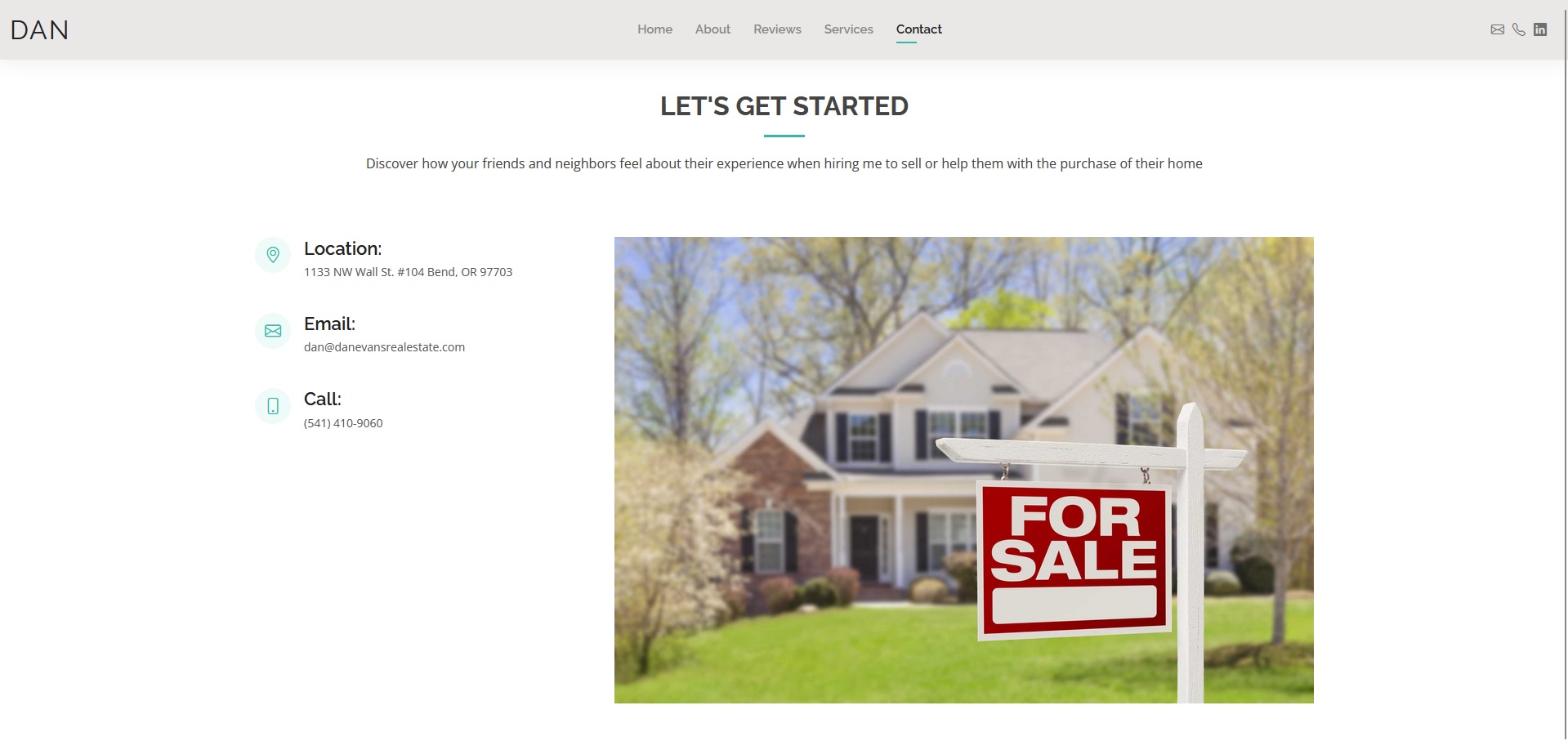 Contact page of Dan Evans Real Estate website