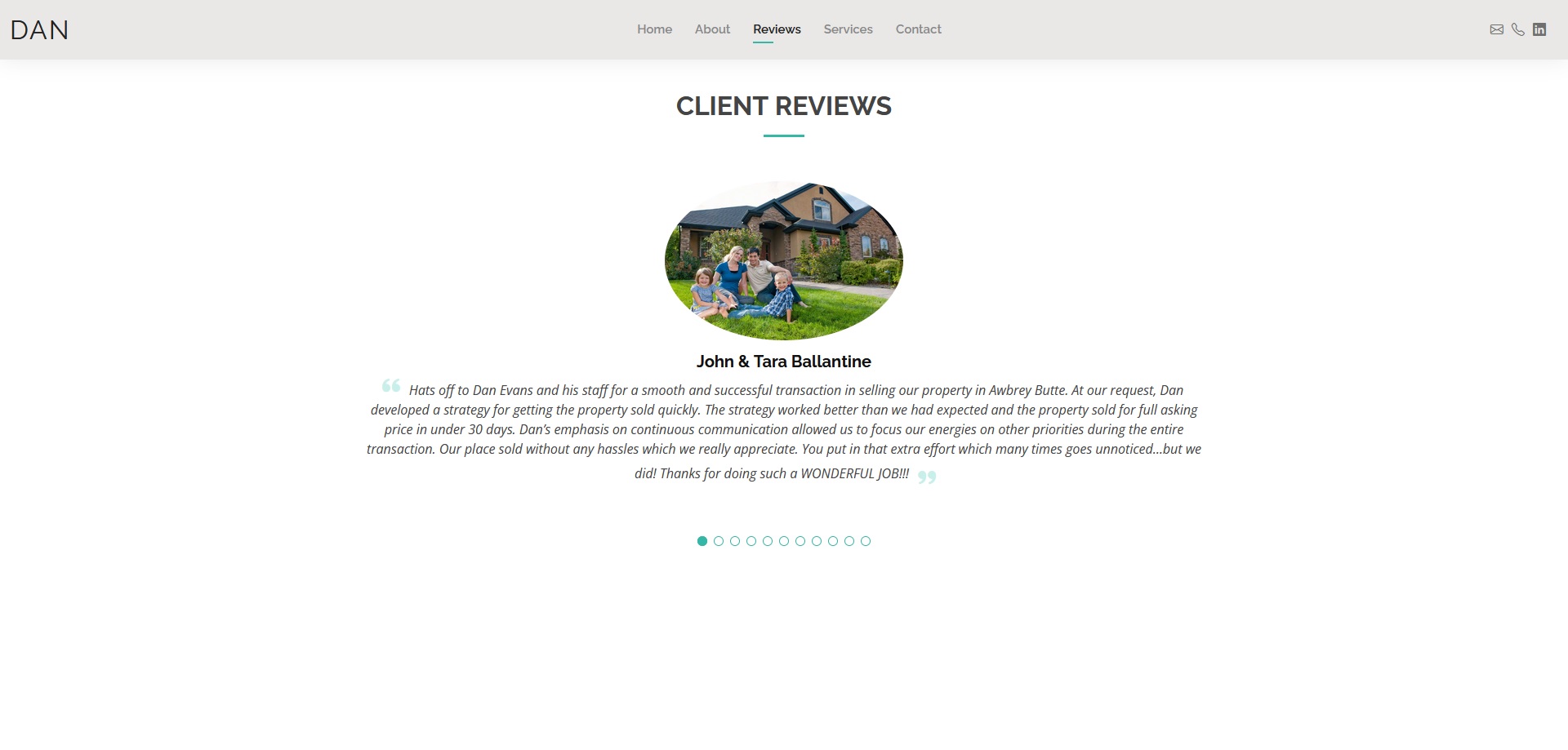 Reviews page of Dan Evans Real Estate website