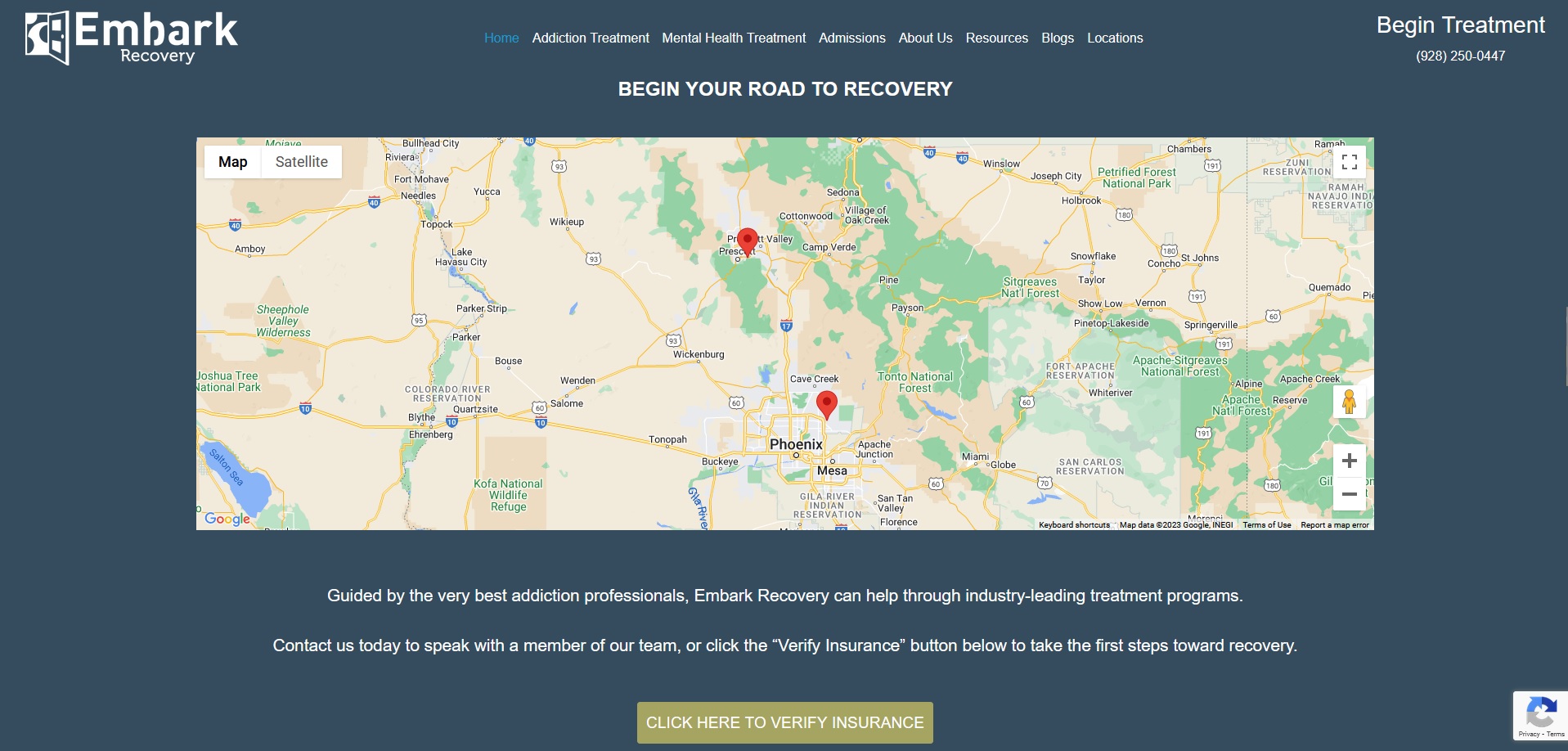 Another section of the home page of the Embark Recovery website